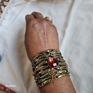 Yuhong Bronze-tone Multi-color Rhinestone Cuff Bracelect